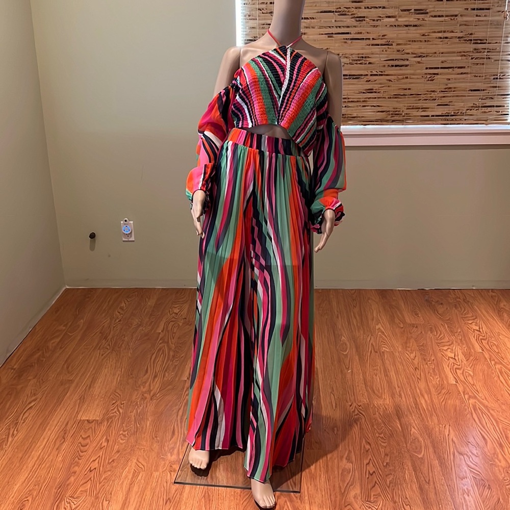 Akira Two Piece Set With Full Maxi Skirt & Matching Smocked Halter Blouse XL& 1X